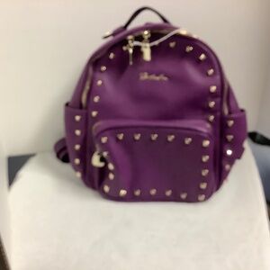 Bostanten Leather Backpack Purse Satchel School Bag Pack Purple Studded